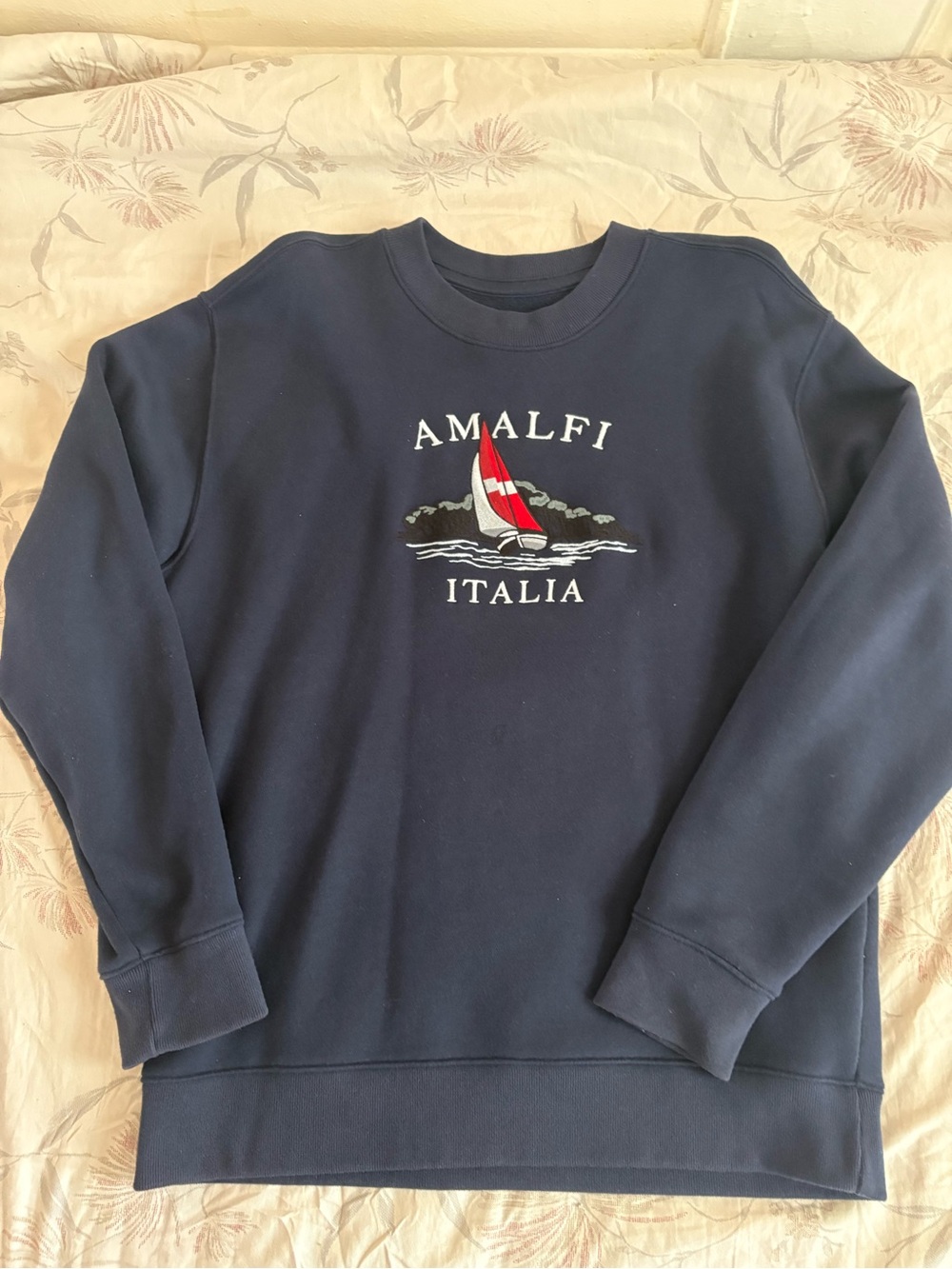 Hollister Navy Crewneck Sweatshirt with Red Sail Graphic